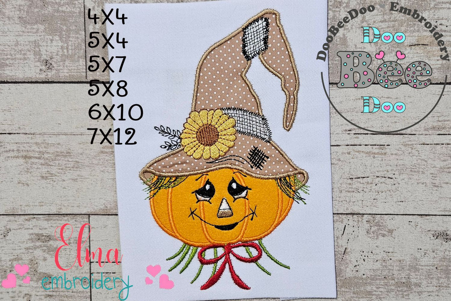 Cute Pumpkin Fall Scarecrow - Applique - Machine Embroidery Design