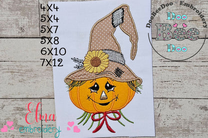 Cute Pumpkin Fall Scarecrow - Applique - Machine Embroidery Design