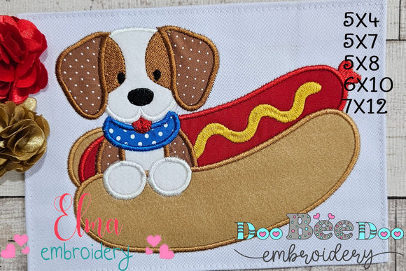Puppy with Hot Dog - Applique - Machine Embroidery Design