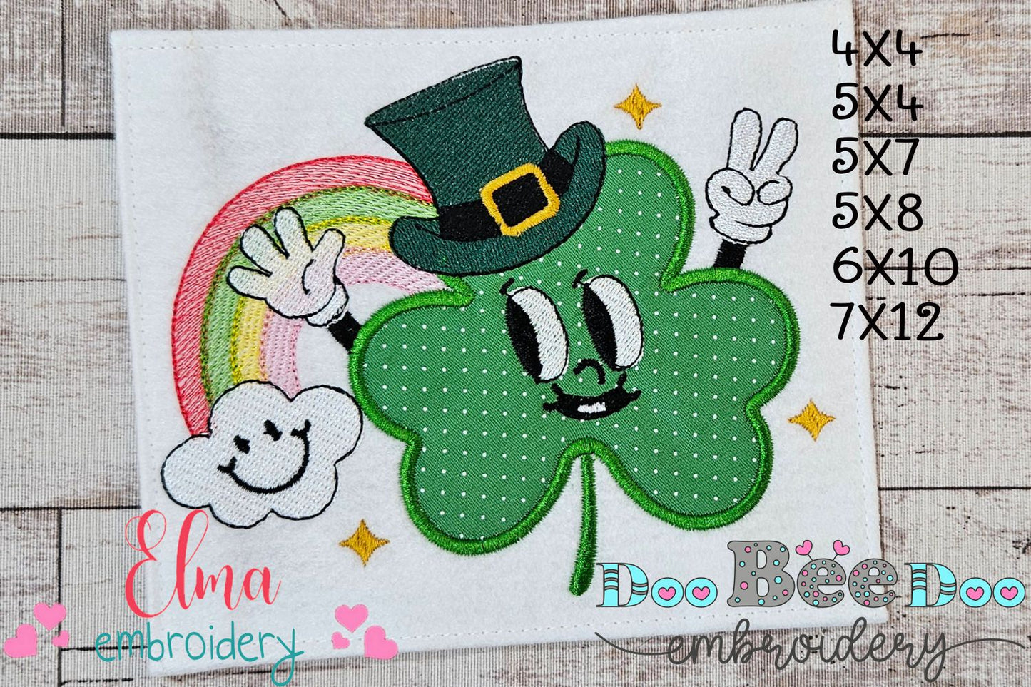 Happy Shamrock Clover and Rainbow - Applique - Machine Embroidery Design