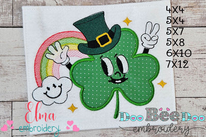 Happy Shamrock Clover and Rainbow - Applique - Machine Embroidery Design