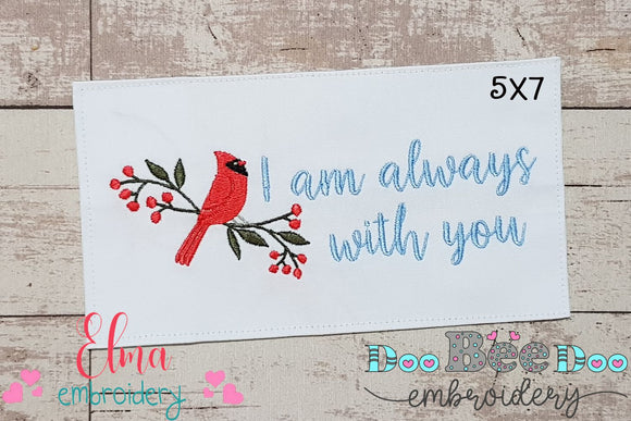 Cardinal I am Always with You - Fill Stitch - Machine Embroidery Design