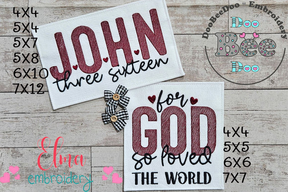 John Three Sixteen - Sketch Stitch - Set of 2 Designs - Machine Embroidery Design