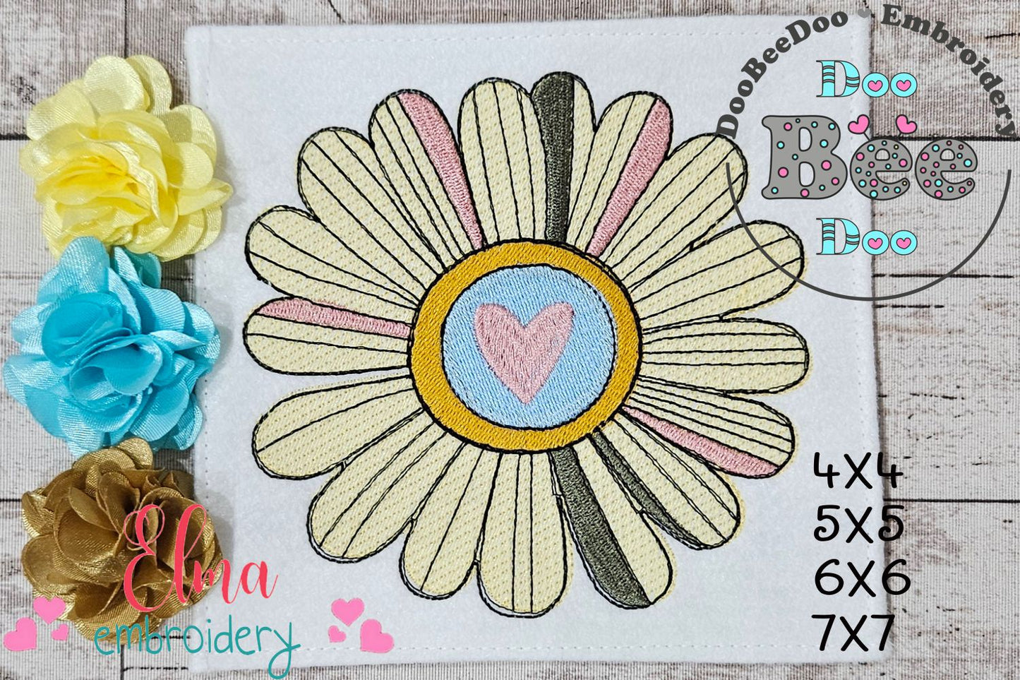 Retro Sunflower - Rippled Stitch - Machine Embroidery Design