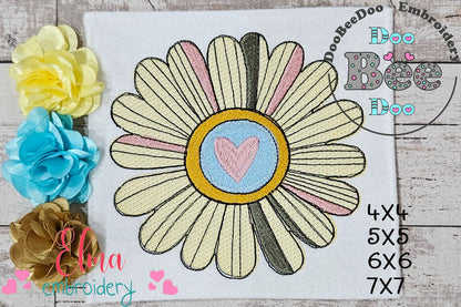 Retro Sunflower - Rippled Stitch - Machine Embroidery Design