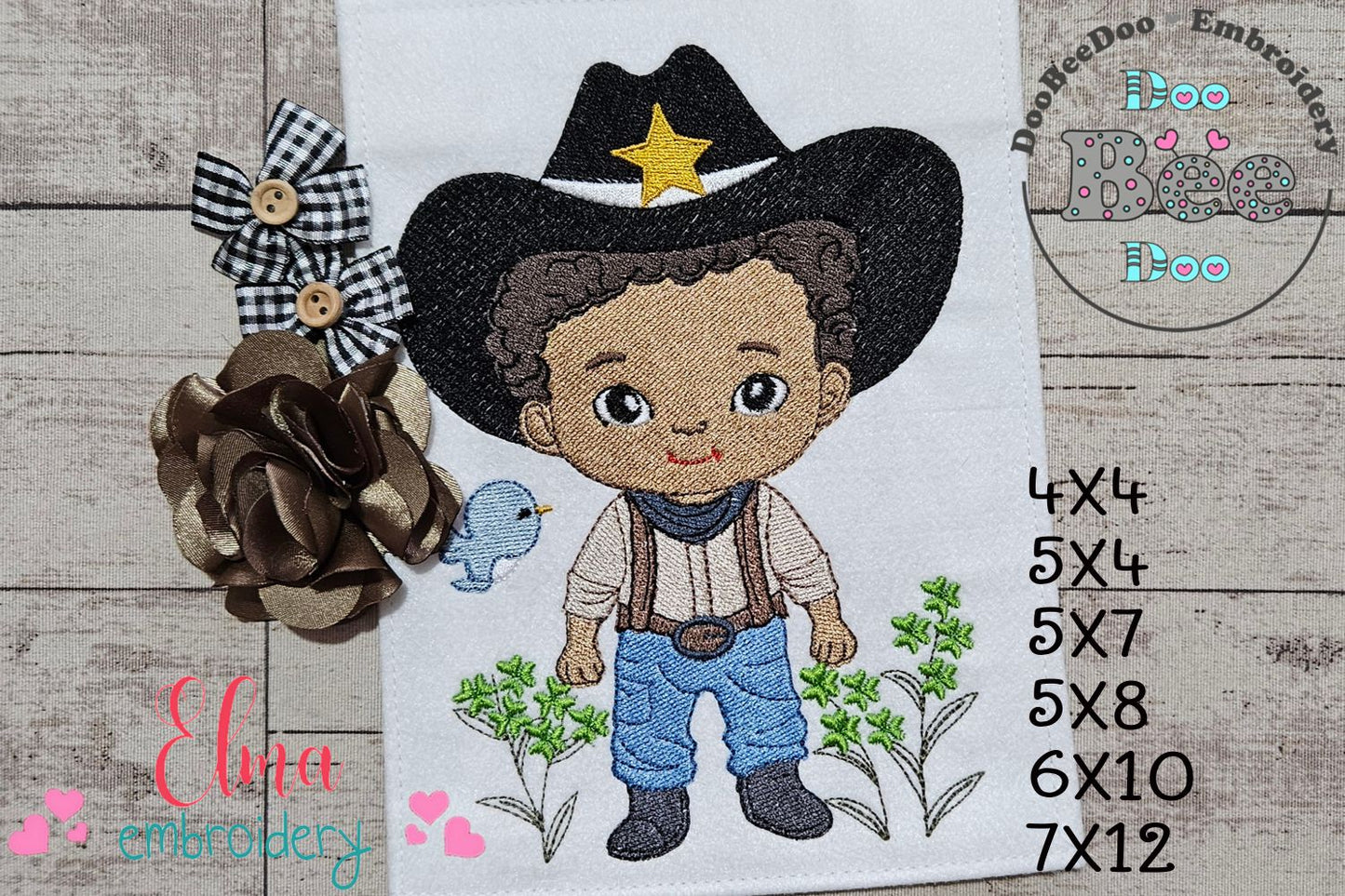 🤠 Adorable Afro Cowboy – Fill Stitch – Machine Embroidery Design