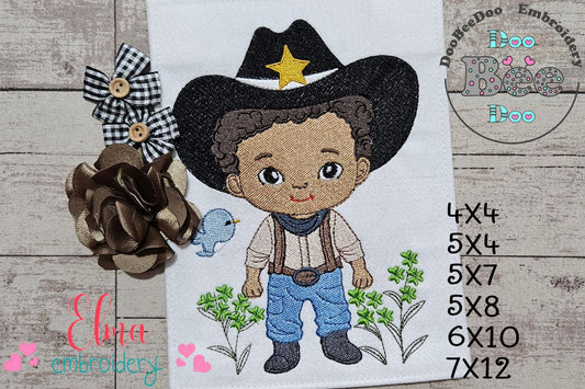🤠 Adorable Afro Cowboy – Fill Stitch – Machine Embroidery Design
