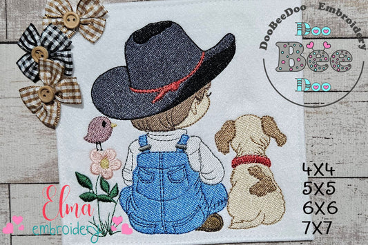 Best Friends Cowboy & Pup 🐕 – Fill Stitch – Machine Embroidery Design