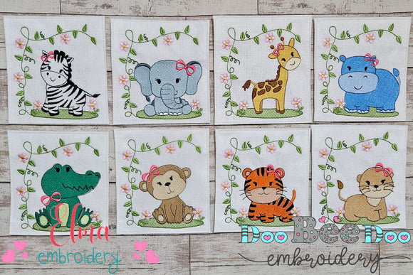 Safari Animals Girl Collection - Fill Stitch - Set of 8 designs