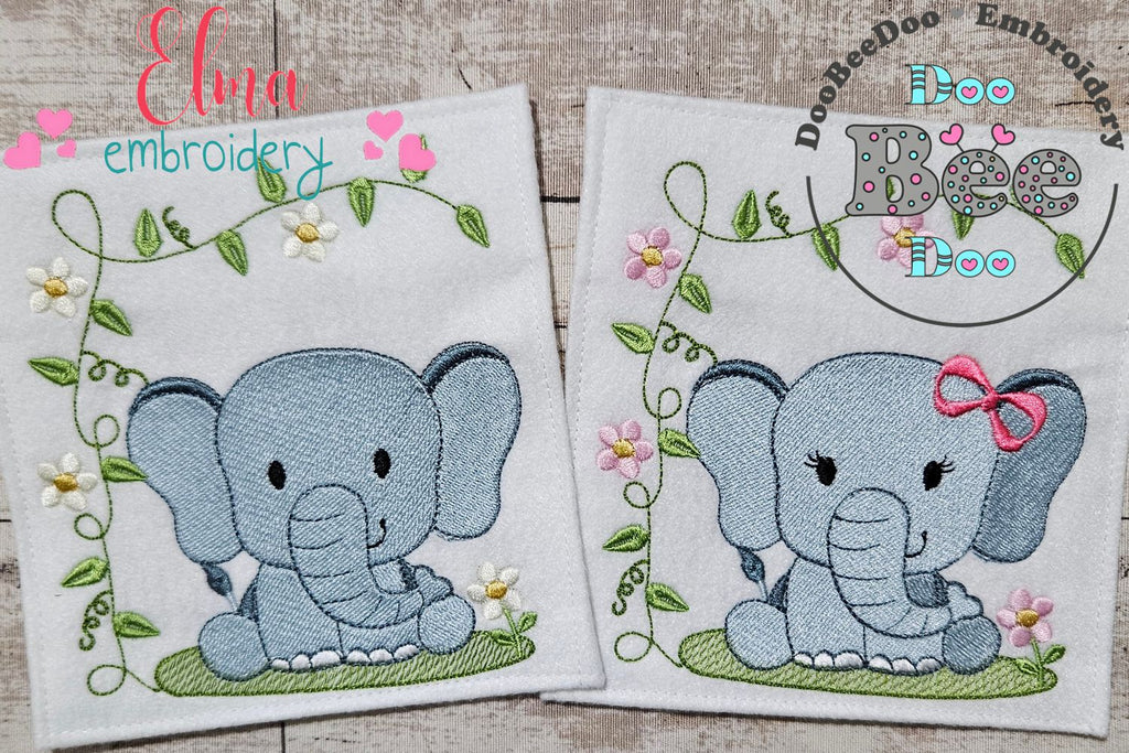 Safari Elephant Boy and Girl - Fill Stitch - Set of 2 designs