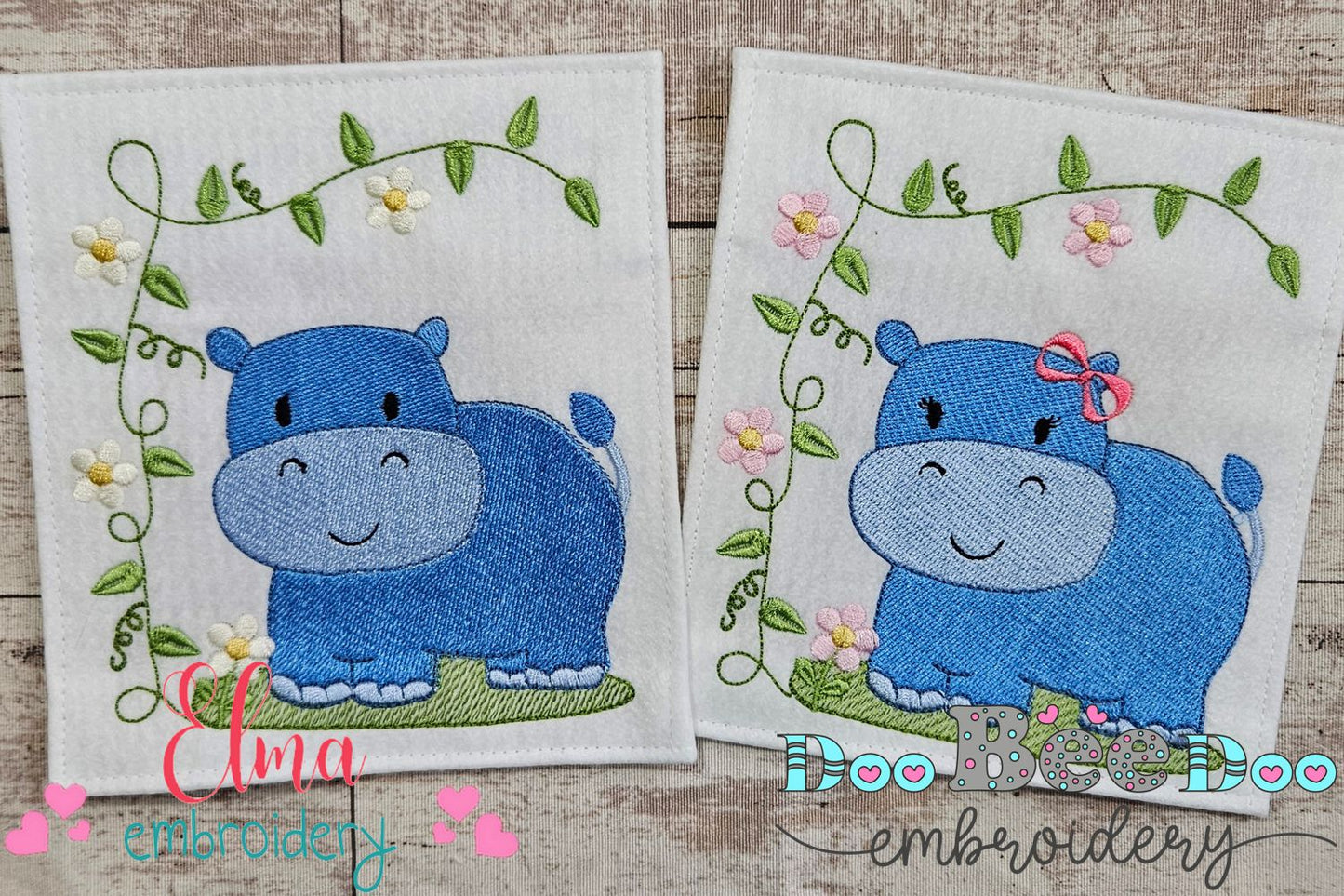 Safari Hippo Boy and Girl - Fill Stitch - Set of 2 designs