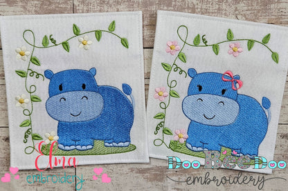 Safari Hippo Boy and Girl - Fill Stitch - Set of 2 designs