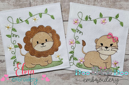 Safari Lion Boy and Girl - Fill Stitch - Set of 2 designs