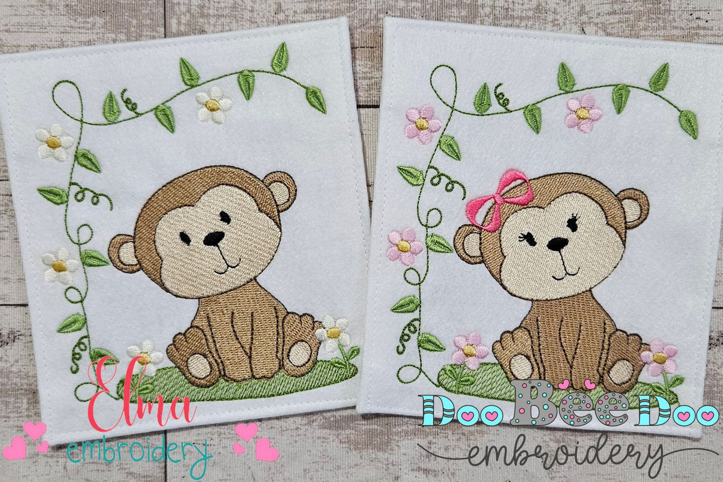 Safari Monkey Boy and Girl - Fill Stitch - Set of 2 designs