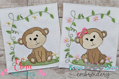 Safari Monkey Boy and Girl - Fill Stitch - Set of 2 designs
