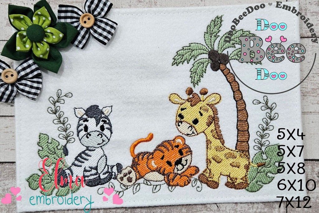 Animals Safari Zebra, Tiger and Giraffe - Fill Stitch - Machine Embroidery Design