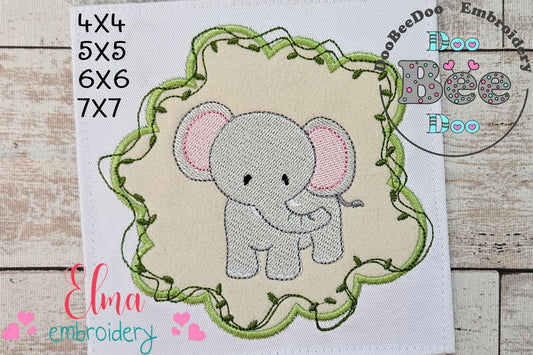 Safari Elephant Boy Frame - Applique - Machine Embroidery Design