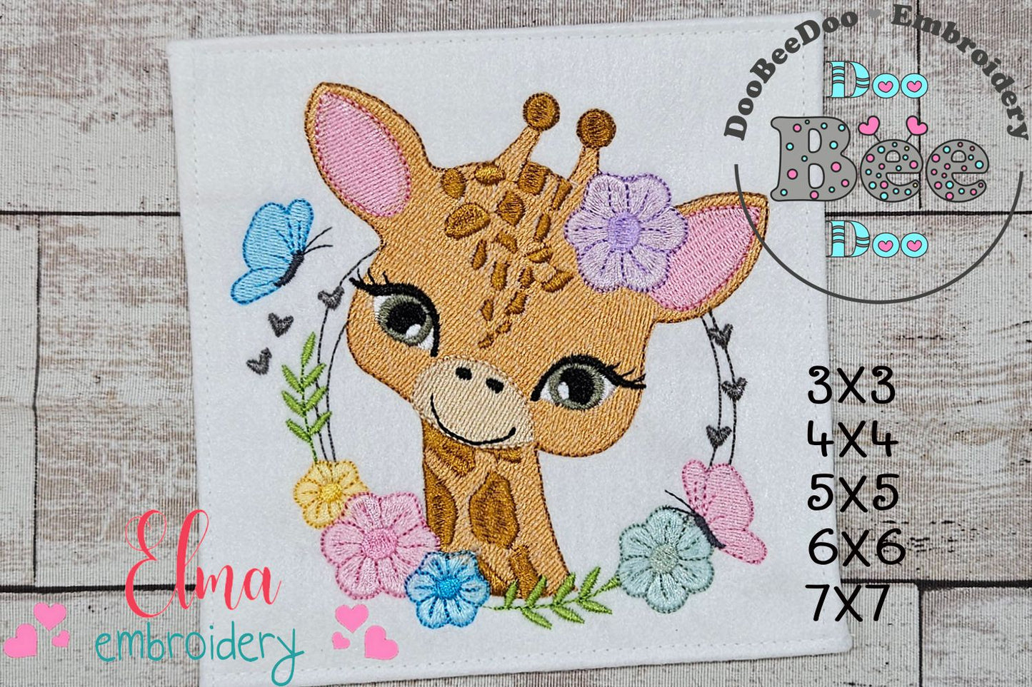 Safari Giraffe Girl Flowers - Fill Stitch - Machine Embroidery Design