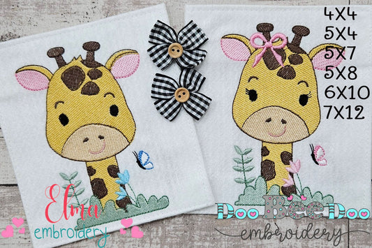 Cute Giraffe Girl and Boy - Fill Stitch - Set of 2 Designs - Machine Embroidery Design