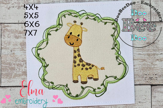 Safari Giraffe Boy Frame - Applique - Machine Embroidery Design