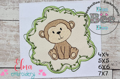 Safari Monkey Boy Frame - Applique - Machine Embroidery Design