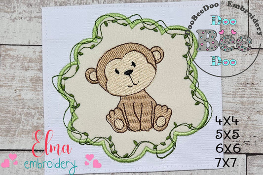Safari Monkey Boy Frame - Applique - Machine Embroidery Design