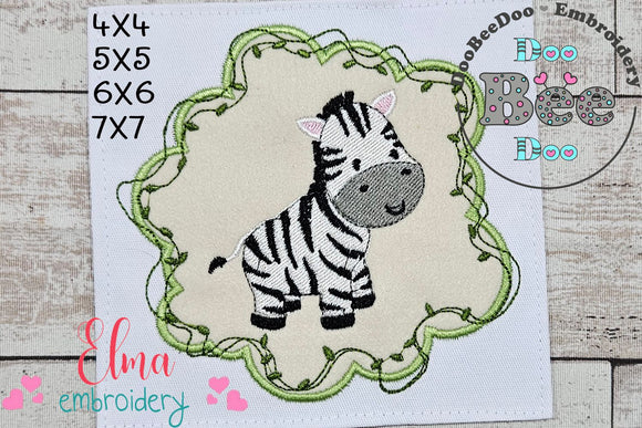 Safari Zebra Boy Frame - Applique - Machine Embroidery Design