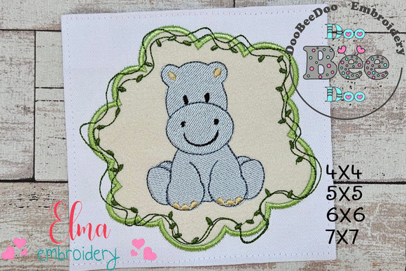 Safari Hippo Boy Frame - Applique - Machine Embroidery Design