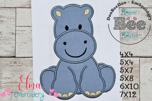 Safari Hippo Boy - Applique - Machine Embroidery Design