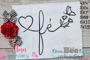 Fé Butterfly and Flowers - Fill Stitch - Machine Embroidery Design