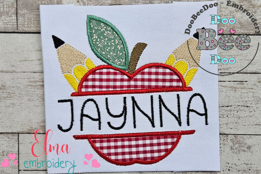 Back to School Split Apple and Pencils - Applique
