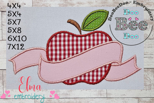 Back to School Apple with Banner - Applique Embroidery