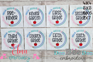 Bonjour Hola Hello Pre-Kinder to 6th Gradel - Fill Stitch - Set of 8 designs