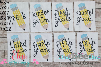 Pre-K to 6th Grade Pencil - Rippled Stitch - Set of 8 designs