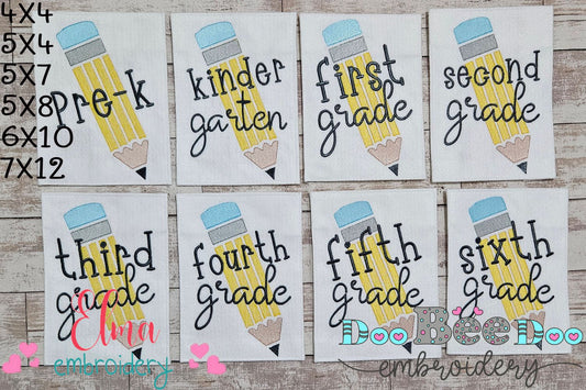 Pre-K to 6th Grade Pencil - Rippled Stitch - Set of 8 designs