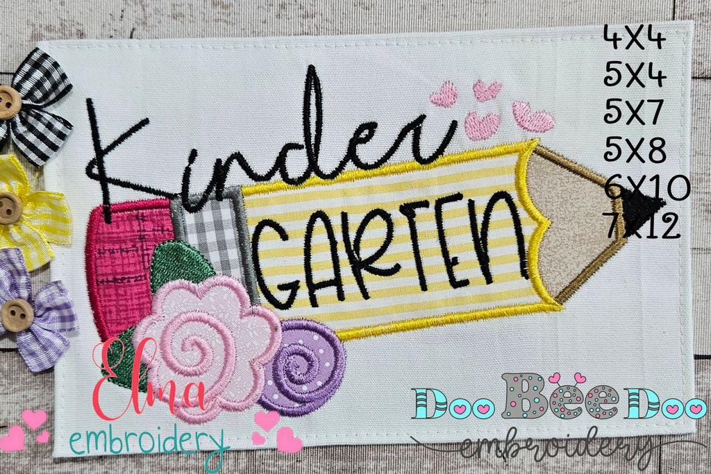 Kinder Garten Pencil and Flowers - Applique - Machine Embroidery Design