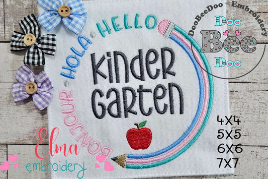Bonjour Hola Hello Kinder Garten - Fill Stitch - Machine Embroidery Design