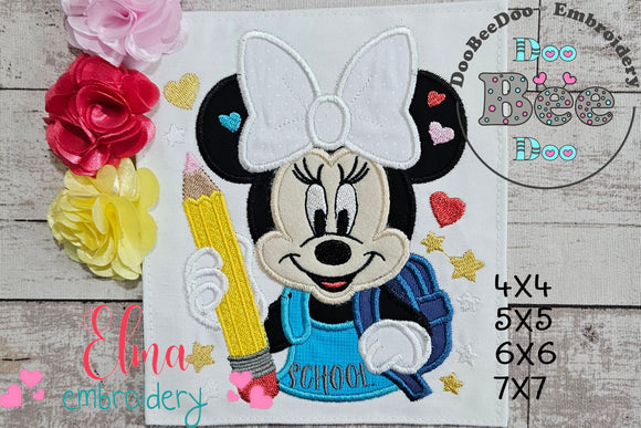 Minnie Mouse School - Applique - Machine Embroidery Design