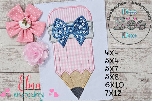 Pencil with Bow - Applique - Machine Embroidery Design