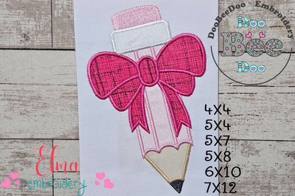 Pencil with Big Bow - Applique Embroidery