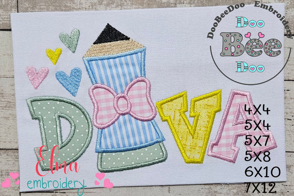 School Pencil Diva - Applique - Machine Embroidery Design