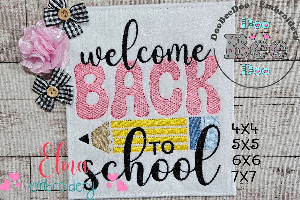 Welcome Back to School - Fill Stitch - Machine Embroidery Design