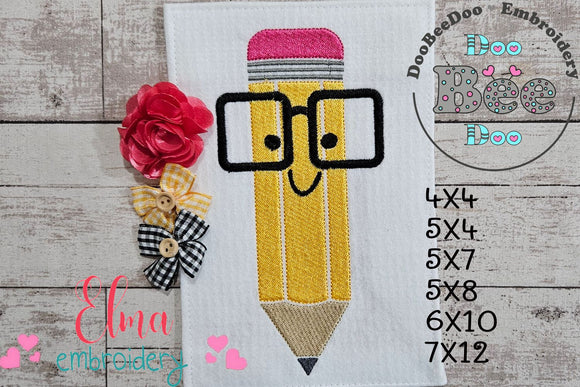 Funny School Pencil with Glasses - Fill Stitch - Machine Embroidery Design