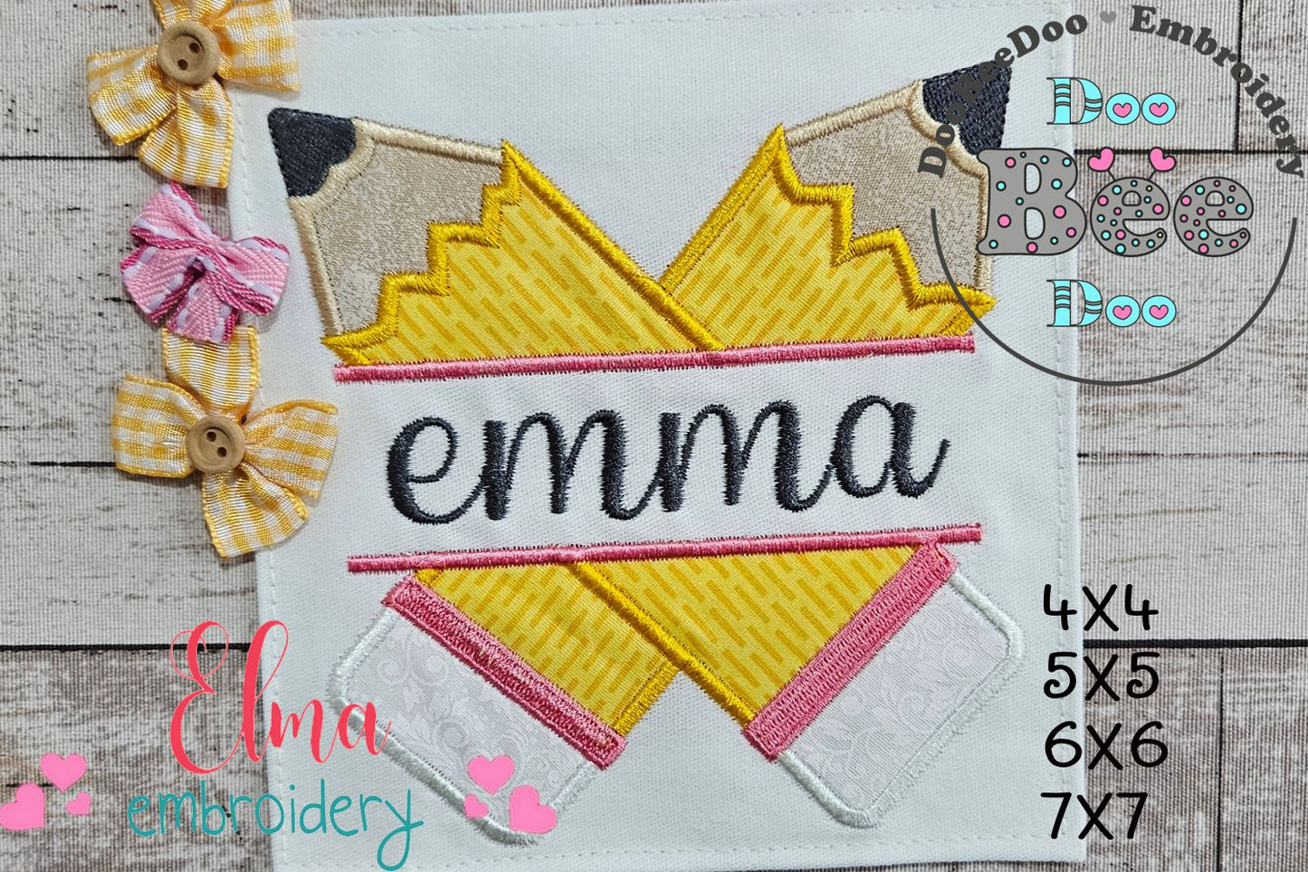 Two Split Pencils - Applique - Machine Embroidery Design