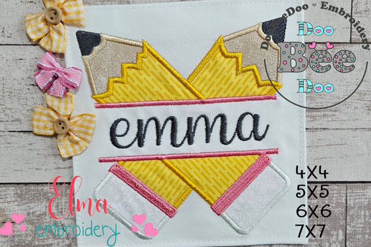 Two Split Pencils - Applique - Machine Embroidery Design