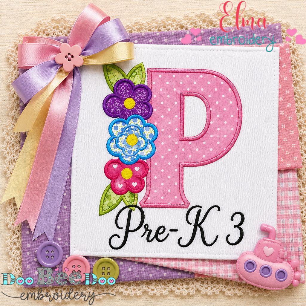 Blooming Pre-K 3 Letter P - Appliqué - Machine Embroidery Design
