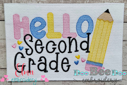 Hello Second Grade Pencil - Rippled Stitch