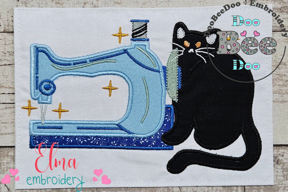 Black Cat and a Vintage Sewing Machine - Applique