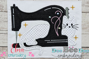 White Cat and a Vintage Sewing Machine - Applique