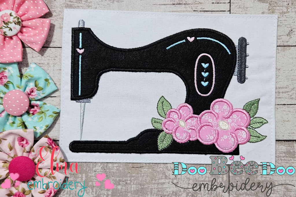 Vintage Sewing Machine and Flowers - Applique - Machine Embroidery Design